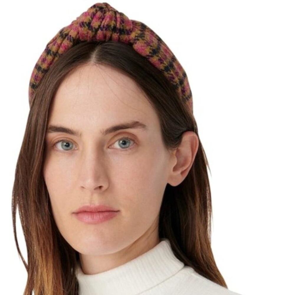J. Crew Knot Headband British Plaid Wool Pink Mustard Multi